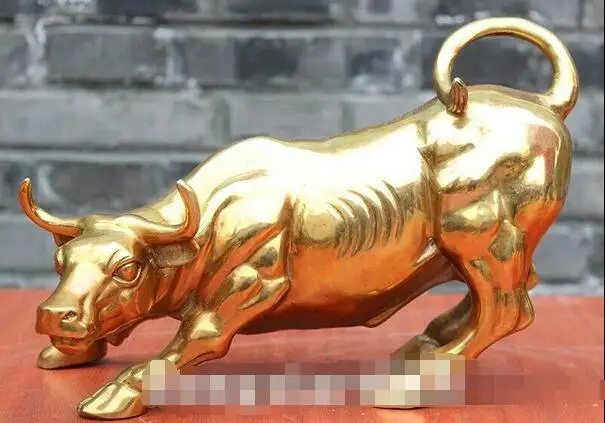 30 cm Chinese Brass Zodiac Animal Amulet Ox Oxen Bull Wall Street cattle Statue