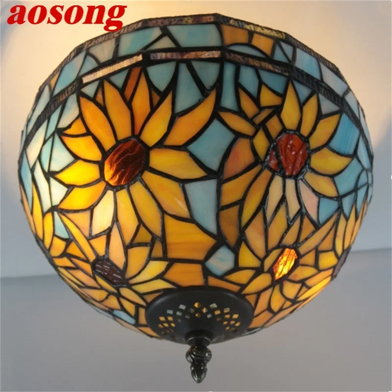 AOSONG Tiffany Ceiling Light Modern Creative Lamp Flower Figure Fixtures LED Home For Decoration