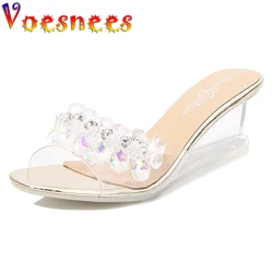 Voesnees Slippers Women Fashion Rhinestones Transparent Sandals 2021Summer New Non-slip Wedges Slides Female Model Catwalk Shoes