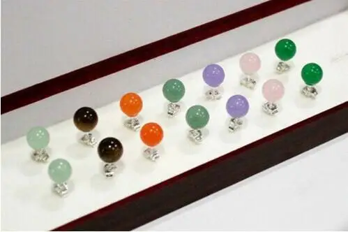 

7 Pairs 10MM Natural Mix Color Jadete Gem stone 925 Sterling Silver Stud Earrings