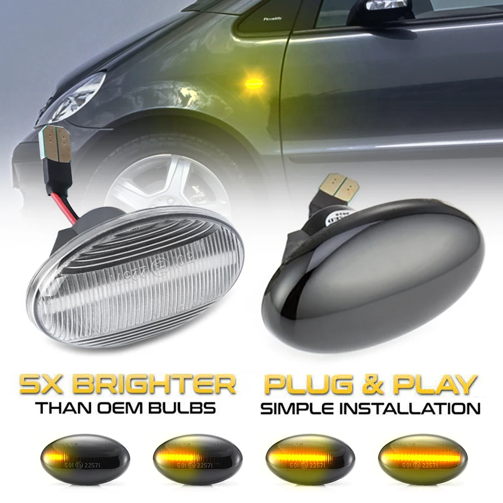 

2Pcs Dynamic LED Turn Signal Lights Side Marker Car Accessories for Smart 450 452 & Mercedes-Benz W168 W639 W447 Citan 415