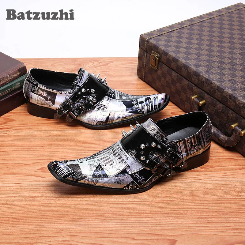 Batzuzhi Retro Lederen Jurk Schoenen Mannen Punk Mannen Schoenen Klinknagels Black Party Dress Schoenen Formele Zakelijke Schoenen Zapatos Hombre