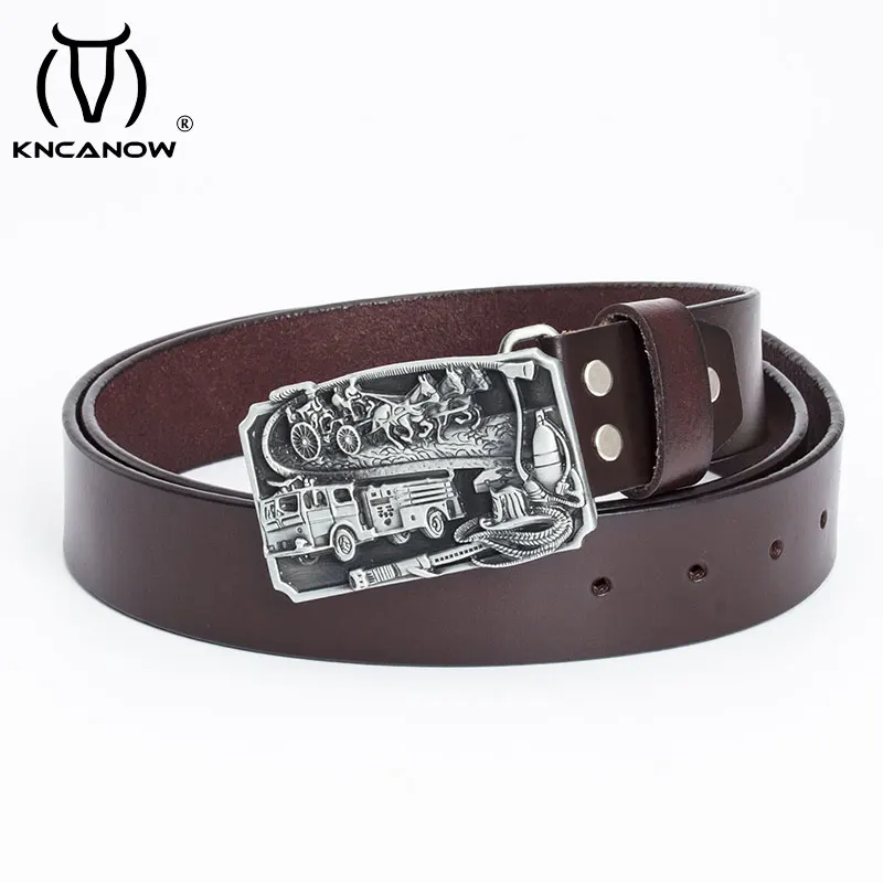 

Genuine Leather Belts For Men Zinc Alloy Fire Department Punk Buckle Cowboy Jeans Gift New Cowhide Male Strap Waistband Ceinture