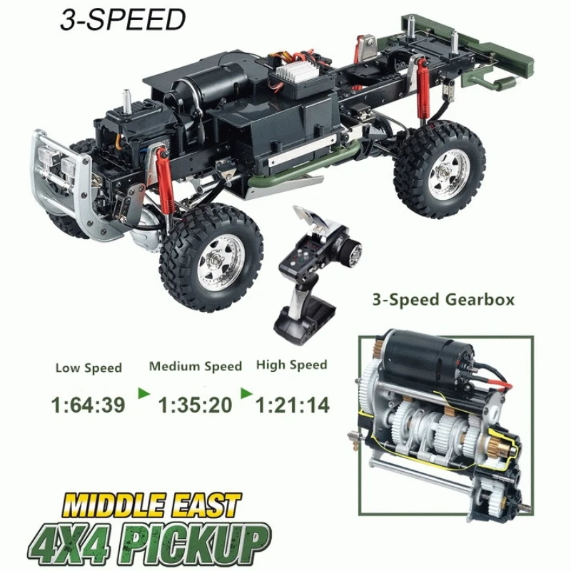 Multi-Terrain รีโมทคอนโทรลรถกระบะ2.4G 4WD 3-Speed Damping ตัวหน่วงการสั่นสะเทือน30กม./ชม.ทหาร Equippent จำลองรถบังคับวิทยุ