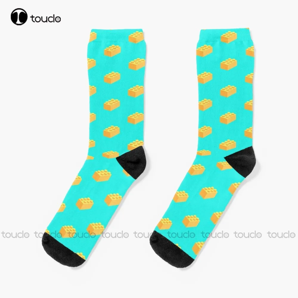 

New Building Blocks That Lock - Yellow & Teal Socks Workout Socks Women Personalized Custom Unisex Adult Socks Teen Socks