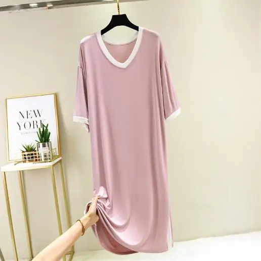 Camisón de manga corta de Modal para mujer, vestido suelto, camisones largos casuales, camisa de noche de algodón, ropa de dormir nueva, primavera y