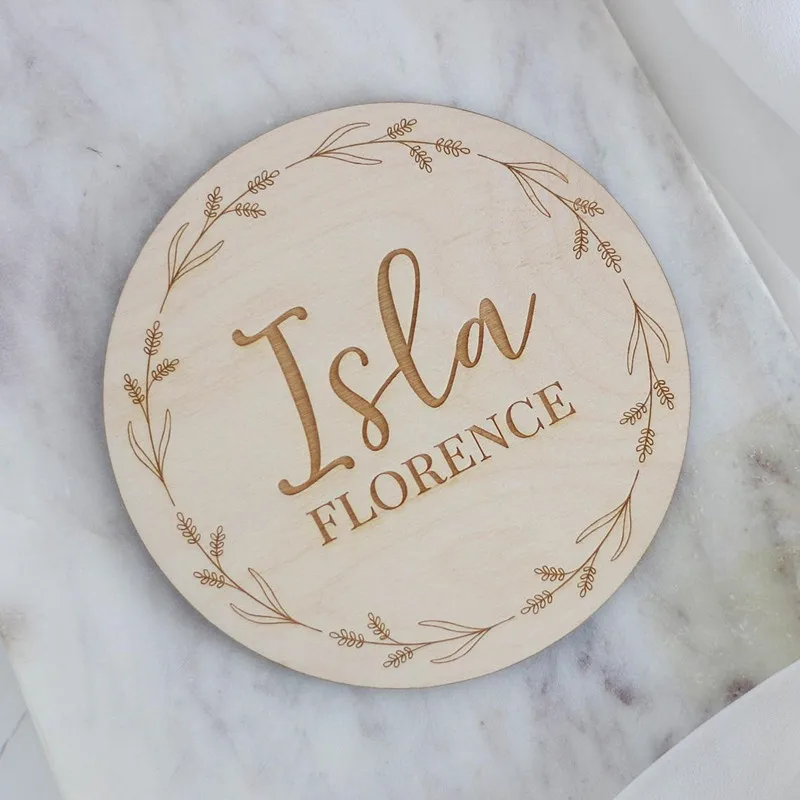 Wooden Baby Name sign, Personalized floral wreath birth Announcement sign, Milestone cards, Newborn photo props, Kids room decor