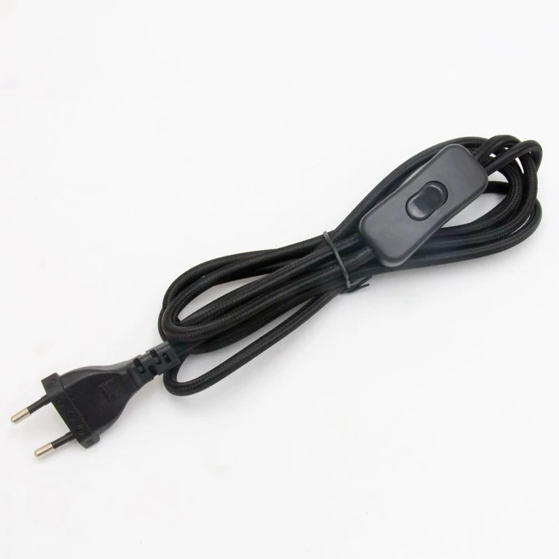 2.5m 220-250V AC Power Cord With European Plug on off Switch Textile Fabric Braided Wire Cable Power Supply Cord