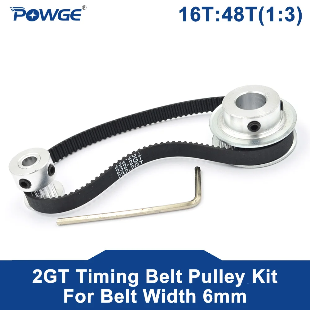 

POWGE 2M/2GT 16Teeth 48Teeth Synchronous Timing Pulley bore 5-12mm Set 16T:48T 1:3 Speed Ratio for 232-2GT Belt width 6mm Kit