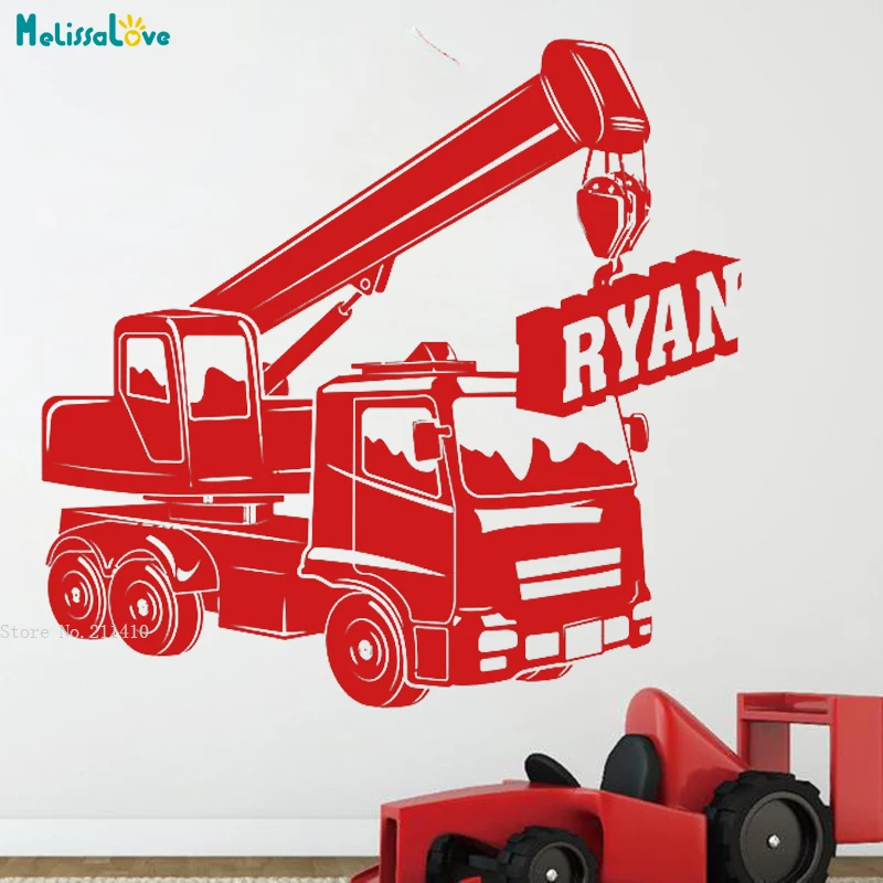 Boys Room Kids Room Custom Name Crane Truck Wall Stickers Large Size Nursery Decor Personalized Decals Handmade YT5222