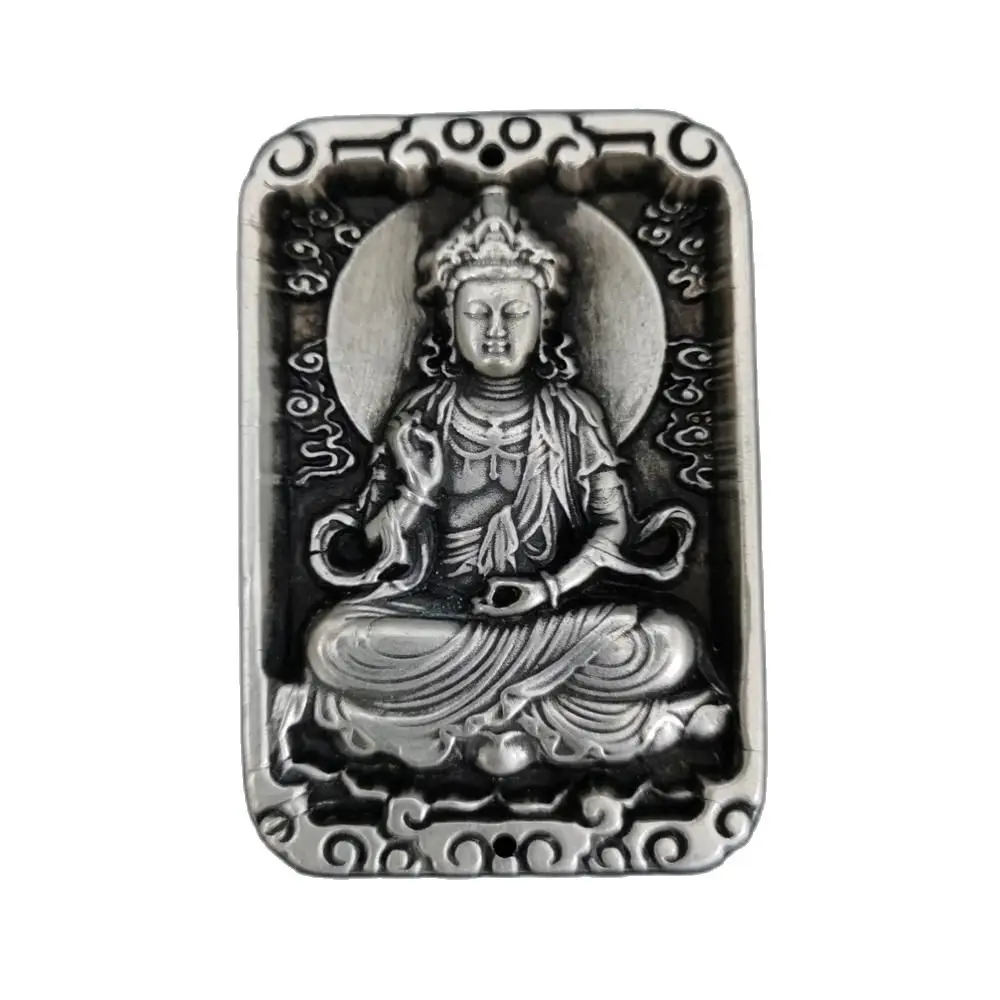 Chinese Old Tibetan Silver Relief Big Day Buddha Amulet Pendant Feng Shui Lucky Pendant