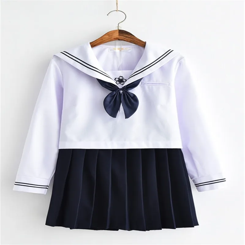 Uniforme escolar blanco para niña, uniforme de escuela de marinero de clase japonesa, ropa para estudiantes, traje de Anime Azul Marino