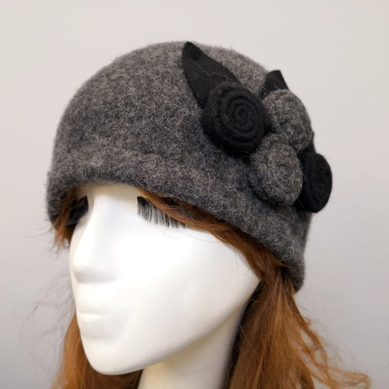 New Women Fedoras 100% Pure Wool Dome Winter Hats For Women Floral Casual Brand Warm Lady Autumn Floppy Soft Girls Fedoras