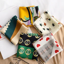 New Arrival 2024 Square Neck Scarf Women Silk Hair Brand Small Foulard Shawls And Wraps Lady Office Neckerchief Bandana Hijab