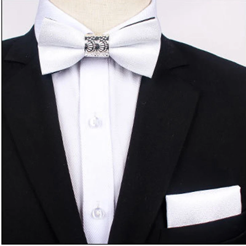 

Ricnais Classic Black White Metal cored solid color matte Bow Tie Set Tie&handkerchief Wedding Business Party Gift Skinny Set