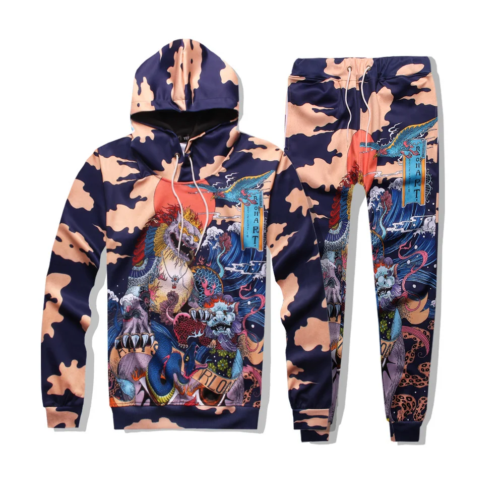 

Women Men Dragon Digital Printing Hoodie + Pants Unisex Tracksuits Printed Joggers Outfit Sweatshirts Sweatpants 2PCS Set