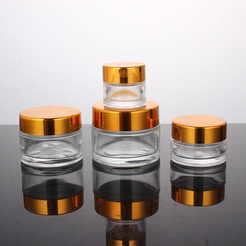 Clear Glass Cream Jar Cosmetic Container 5-100g Cosmetic Jars Silver Gold Lid Glass Bottle Make Up Container Empty Jars Travel