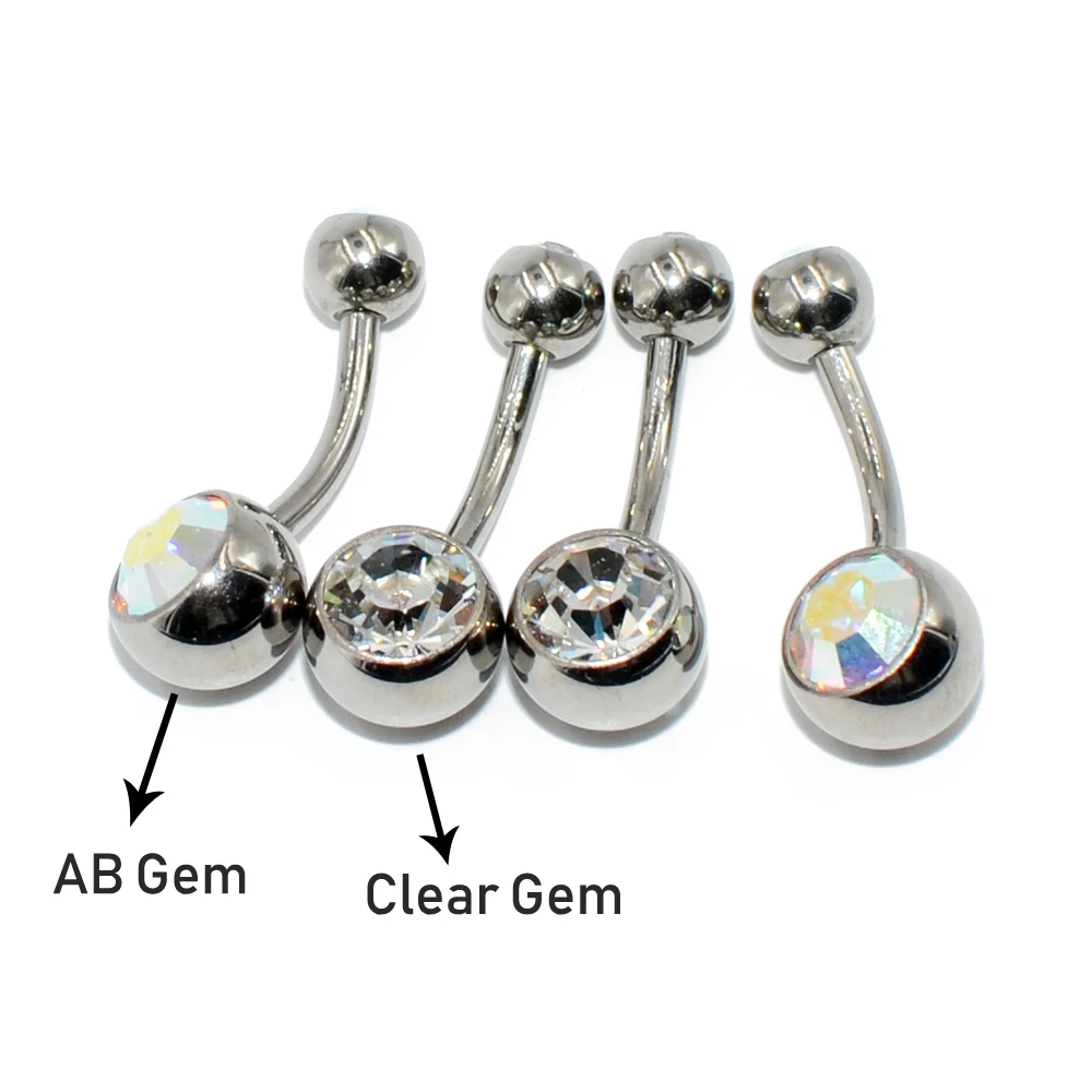 1PC G23 Titanium Double Gem Navel Piercing Crystal Rhinestone Belly Button Rings Navel Piercing Ombligo Nombril Body Jewelry 14g