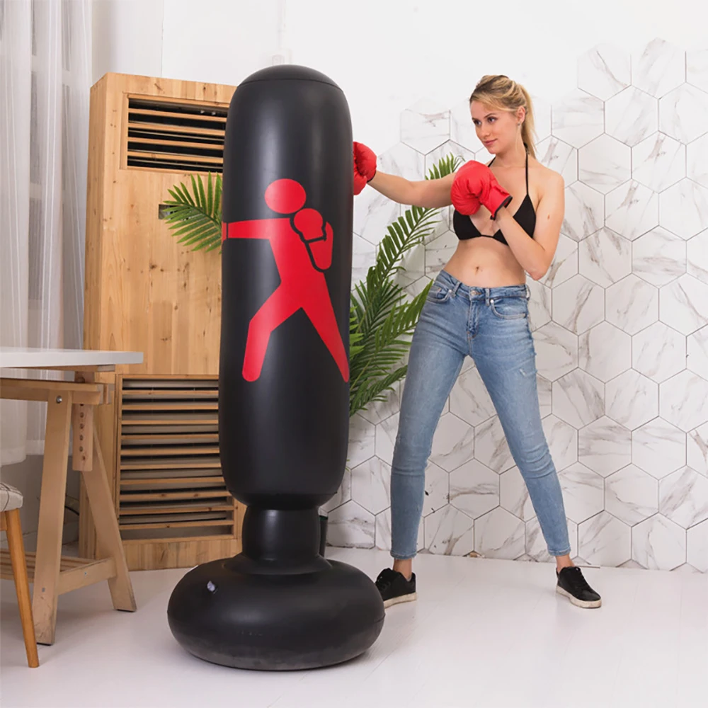 1.6m Inflatable Boxing Sandbag Adult Children PVC Thickening Vertical Boxing Pillar Tumbler Muay Thai Punching Bag Gym Fitness