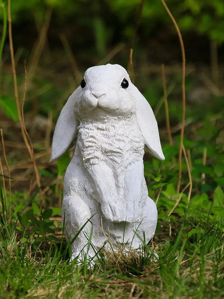 Garden Simulation Cute White Resin Rabbit Accessories Courtyard Outdoor Lawn Figurines Crafts Home Desktop Ornaments Decoration