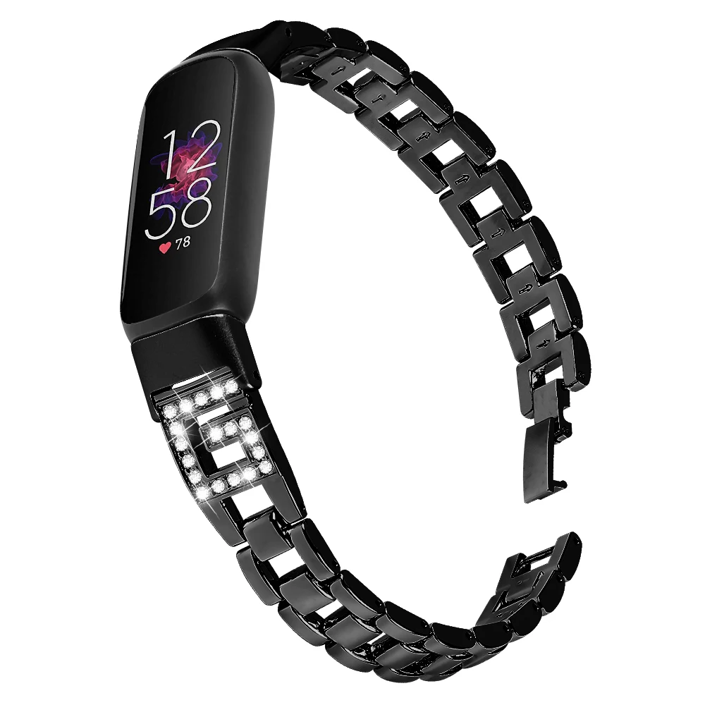 

Для Fitbit Luxe ремешок из нержавеющей стали G-образный металлический ремешок с бриллиантами на запястье умный браслет Correa для Fitbit luxe специальный выпуск
