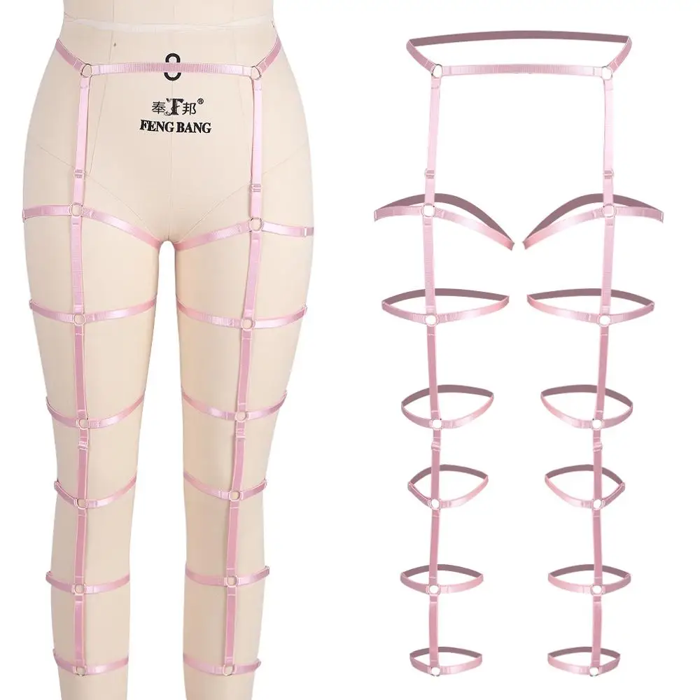 

Punk Cage Leg Harness Belt Pink Stockings Suspender Pole Dance Rave Women Waist Garter Belts Adjust Lingerie Sexy Body Bondage