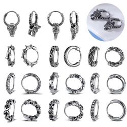 ZS 18G Punk Rock Hoop Earrings Stainless Steel Skull Earring for Men Women Hip-Hop Wolf Head Round Earring Piercing Jewelry
