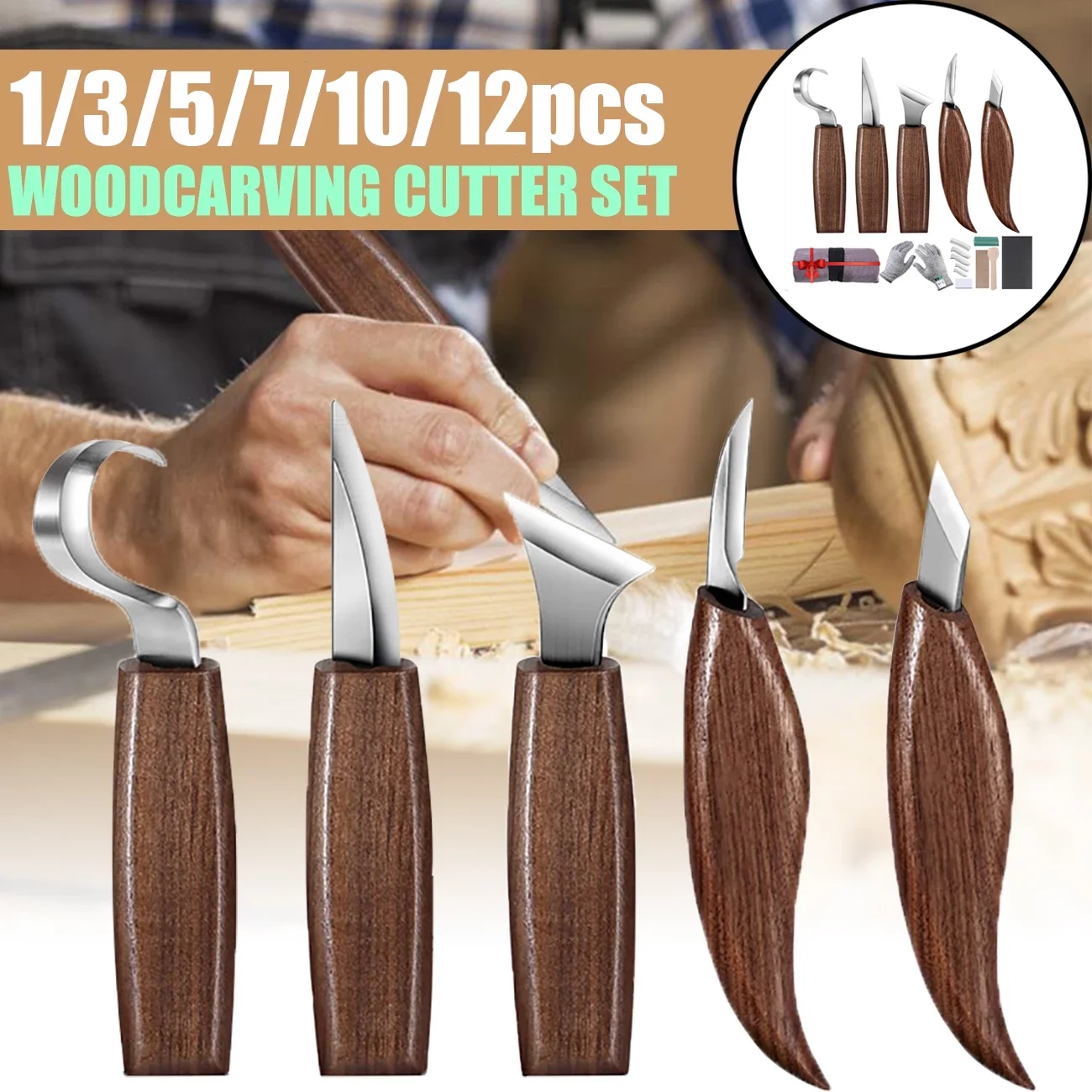 5/6/7/9/10/12pcs Chisel Woodworking Cutter Hand Tool Set Wood Carve Knife DIY Peeling Woodcarving Spoon Carving Cutter