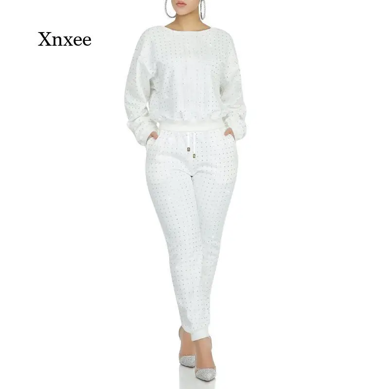 2021 Women's New White Fashion Sports Solid Color O-Neck Casual Women's Full-Sleeve Full-Length Tight-Fitting Women's Suit