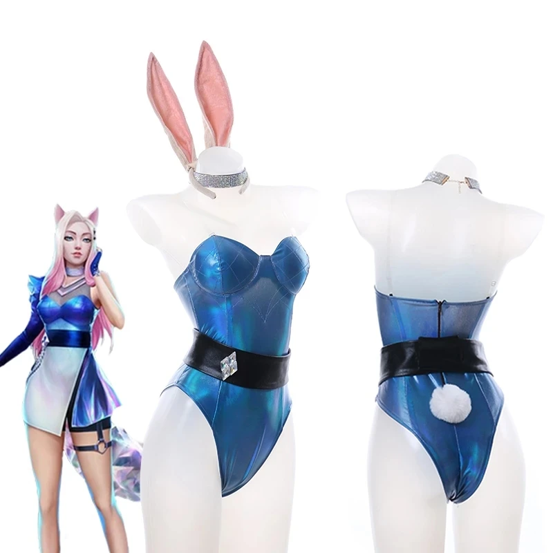 

Bunny Girl Cosplay LOL KDA Cos The Nine-Tailed Fox Ahri Cosplay Costumes with Pink Bunny Ears Full Set Sexy Women Party Dress