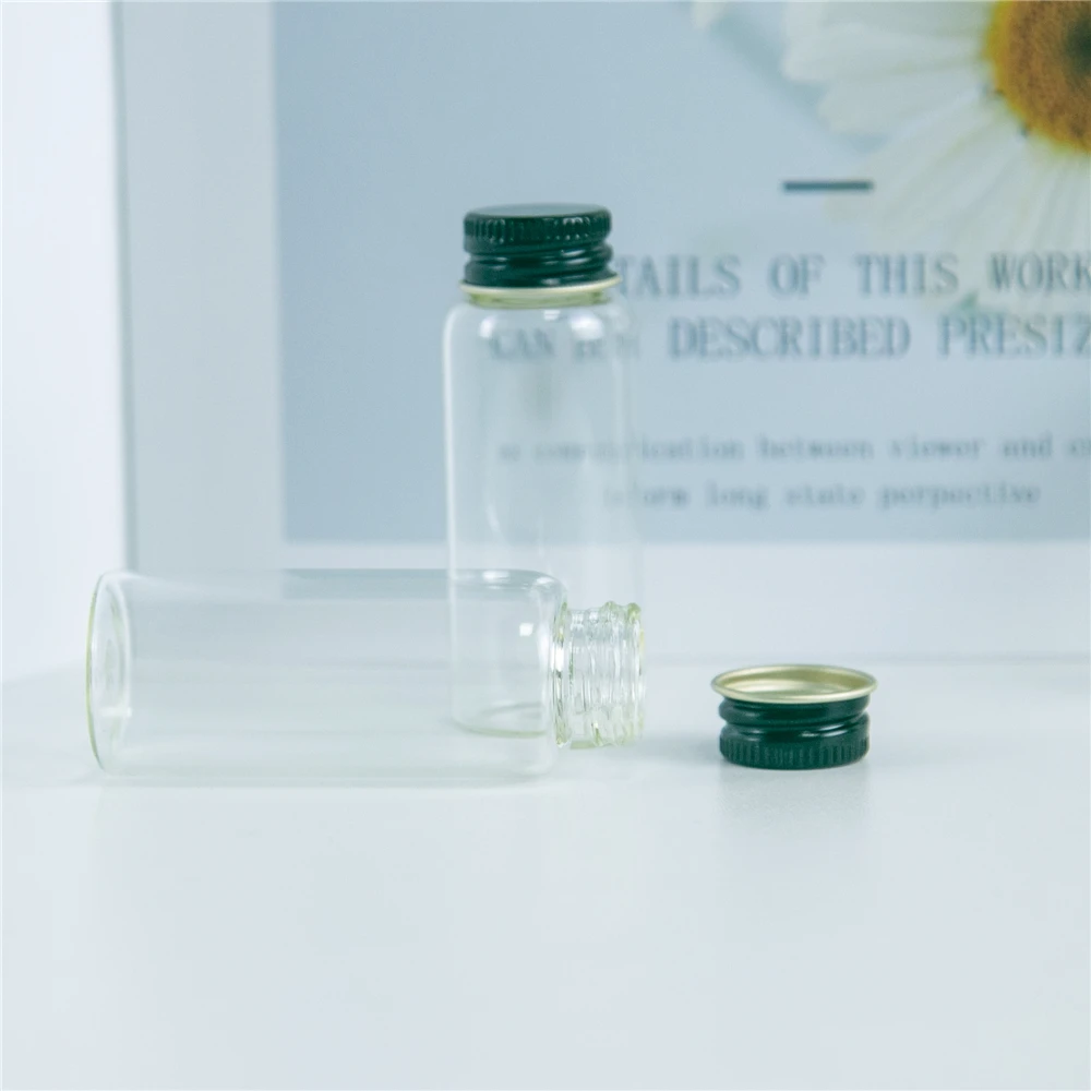 50Pcs 25ml Borate Container with Black Aluminum Lid Glittering Translucent Wishing Bottles Cosmetic Perfume Vials