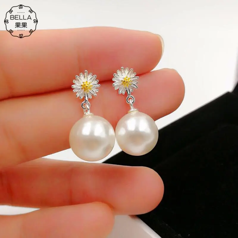 Whole 100% Real 925 Sterling Silver Daisy Drop Earrings Small Yellow Chrysanthemum Lasting Shiny Noble Earring Delicate Gift