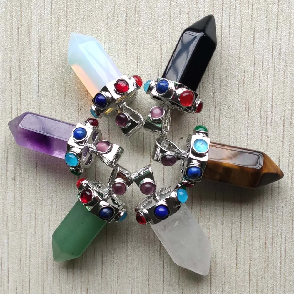 

Good quality mix Natural stone 7 Chakras pillar pendants for jewelry Accessories making 6pcs/lot Wholesale free shipping