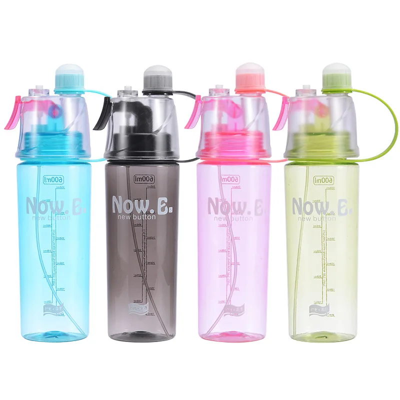 Promotion BPA Free 600ml PC Mist Spray Water Bottle Summer Ice Cold Bottle Sports Outdoor Drinking Kettle