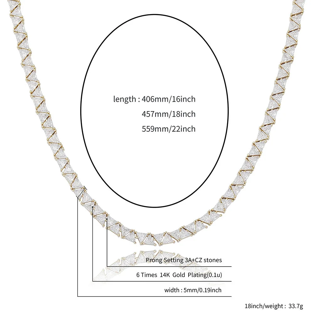 TOPGRILLZ 5mm Tennis Chain New Triangular Zircon Choker Women\'s Necklace Iced Out Cubic Zirconia Hip Hop Charm Jewelry Gift