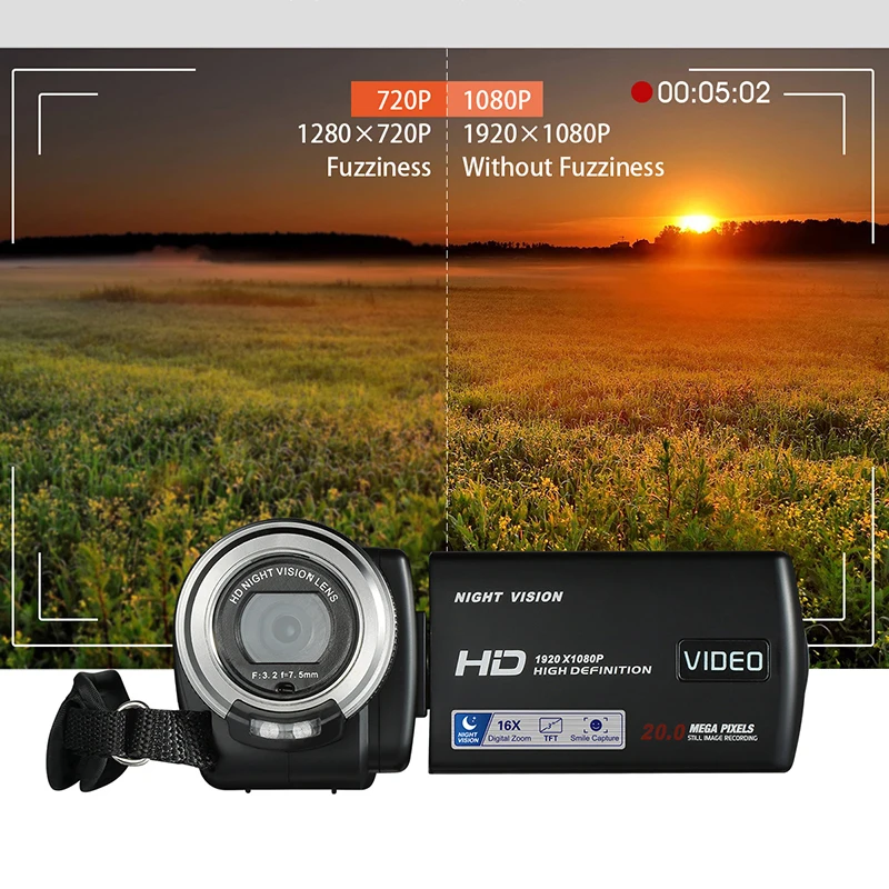 Videocamera Full HD 1080P videocamera digitale Ordro V12 visione notturna a infrarossi uso domestico Camara per Youtuber principiante Vlogging