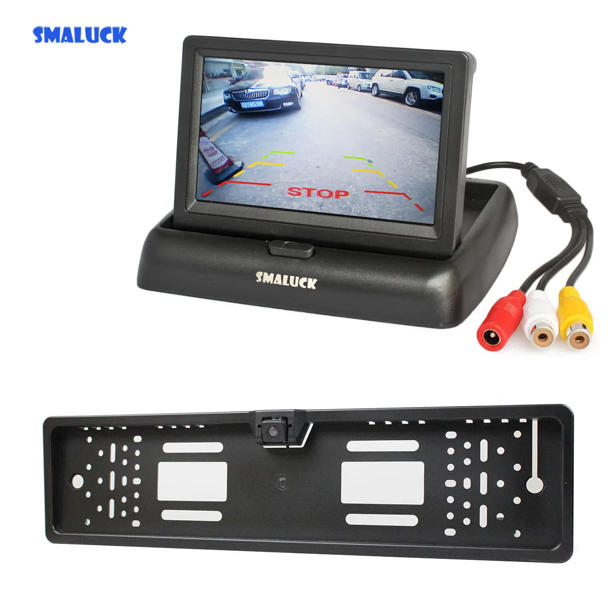 

SMALUCK 4.3 inch LCD Display Car Monitor + Waterproof European Car License Plate Frame Rear View Backup Camera