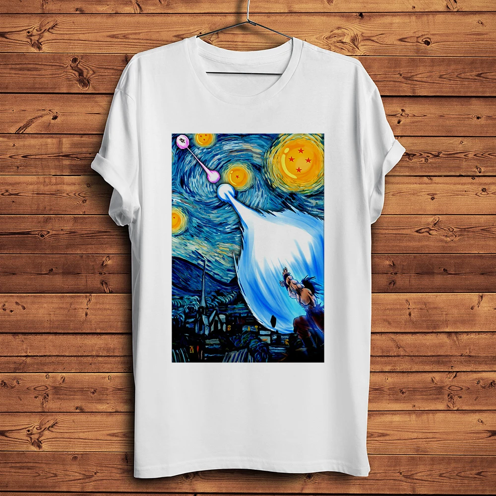 

The Starry Night Kamehameha funny t shirt men summer new short sleeve casual cool van Gogh streetwear t-shirt homme