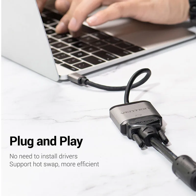 Vention usb c vgaアダプタusbタイプc vga 1080 1080p 60 60hz女性macbook proのchromebook huawei社メイト10 usb cタイプc vgaアダプタ