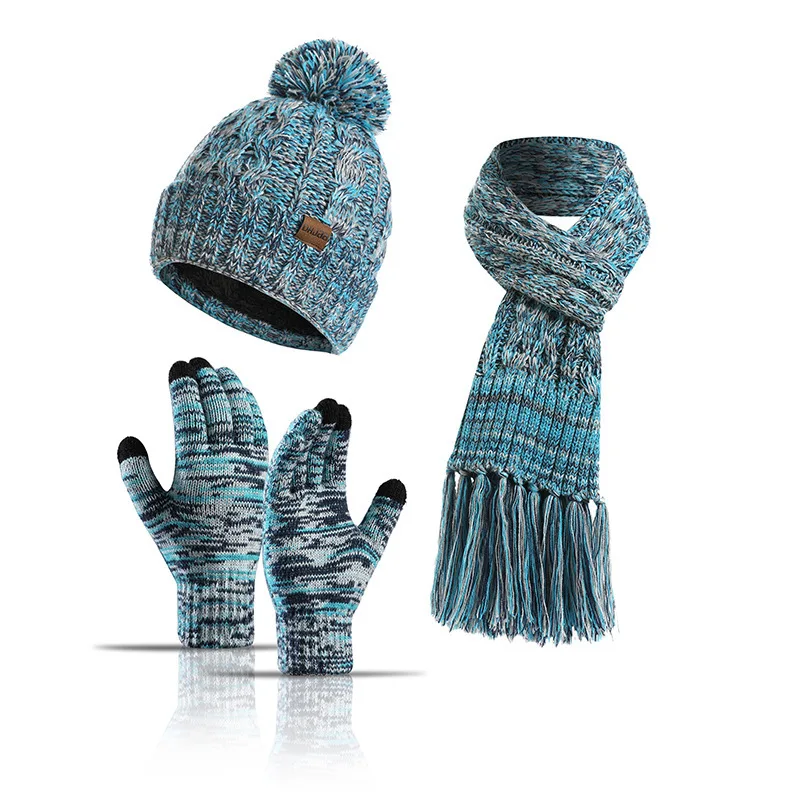 Unisex Hut Schal Handschuh Set Winter Frauen Gestrickte Warme Hut Quaste Schal Touchscreen Handschuhe Verdicken Warme Handschuhe Beanie Hut WF202