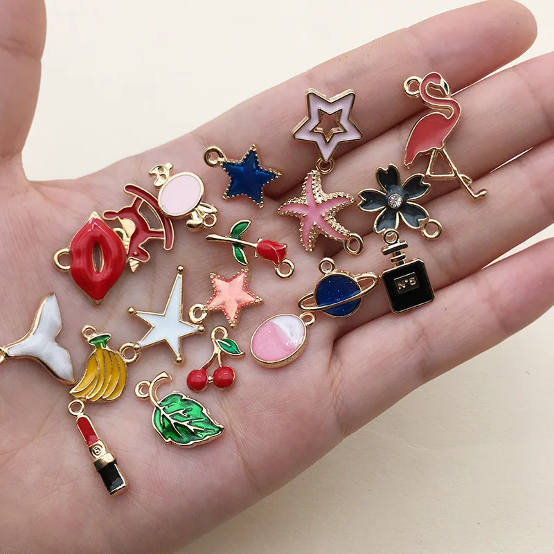 Cute Mixed 20/40pcs KC Gold Metal Enamel Unicorn Animal Birds Leaf Tree Charms Pendants DIY Neacklace Bracelet Jewelry Making