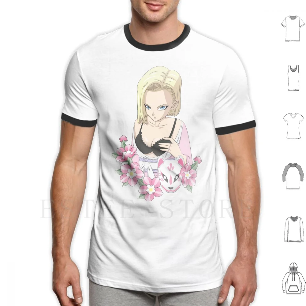 Android 18 Kitsune Mask T Shirt Print Cotton Android18 C18 Dbz Anime Anime Girl Animegirl Childhood Kitsune Kitsune Kitsunemask