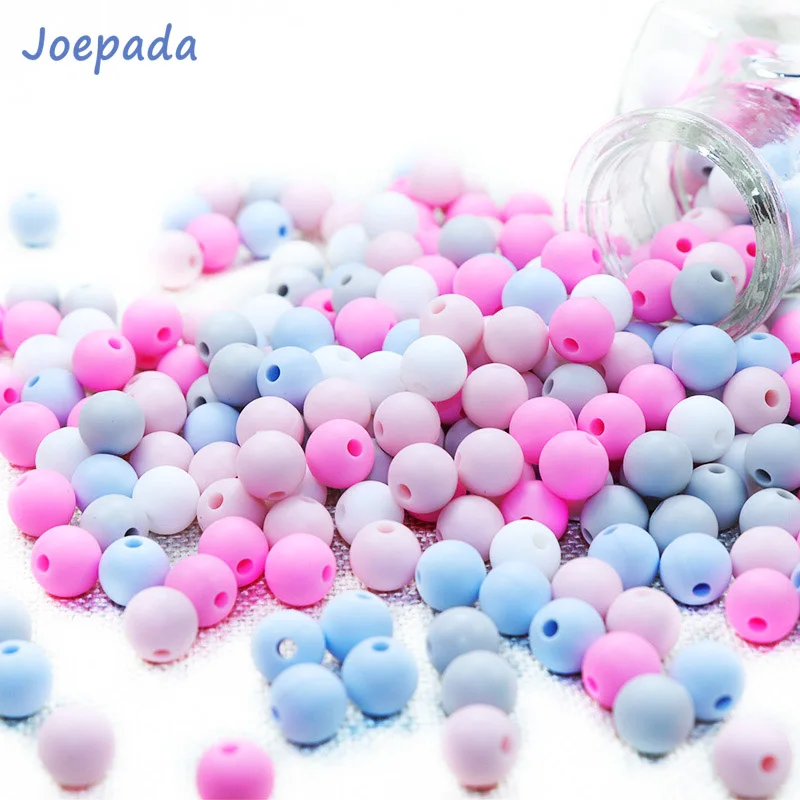 Joepada 50Pcs 9mm Silicone Round Beads Pearl Baby Teether Teething Chewed Beads Silicone BPA Free For Necklaces Pacifier Holder