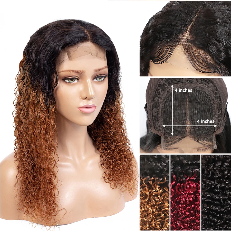 

Fashion Lady Pre-Colored Lace Closure Wigs Ombre Curly Human Hair Wigs For Black Women 4x4 inch Closure Hair Wigs