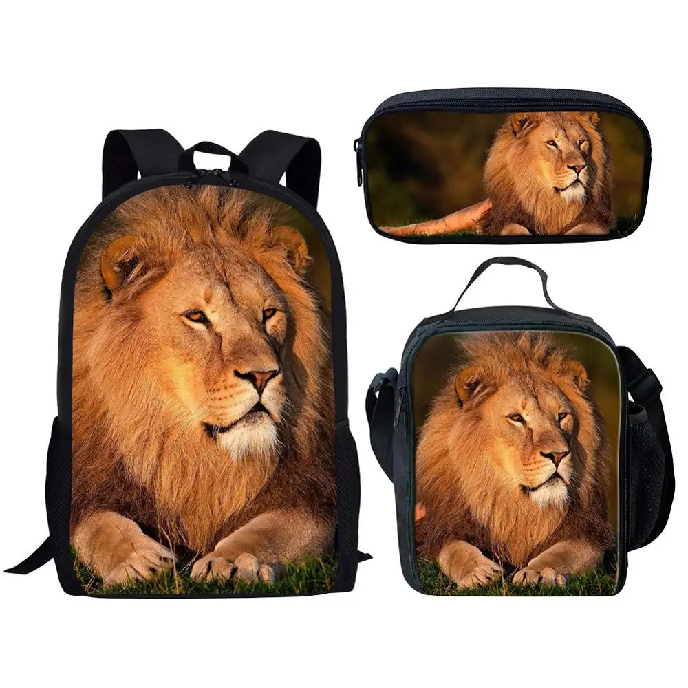 Custom Lion 3D Print Children School Bags Set for Teen Girls Boys Kids Primary School Backpack Large Capacity Book Bags Satchel