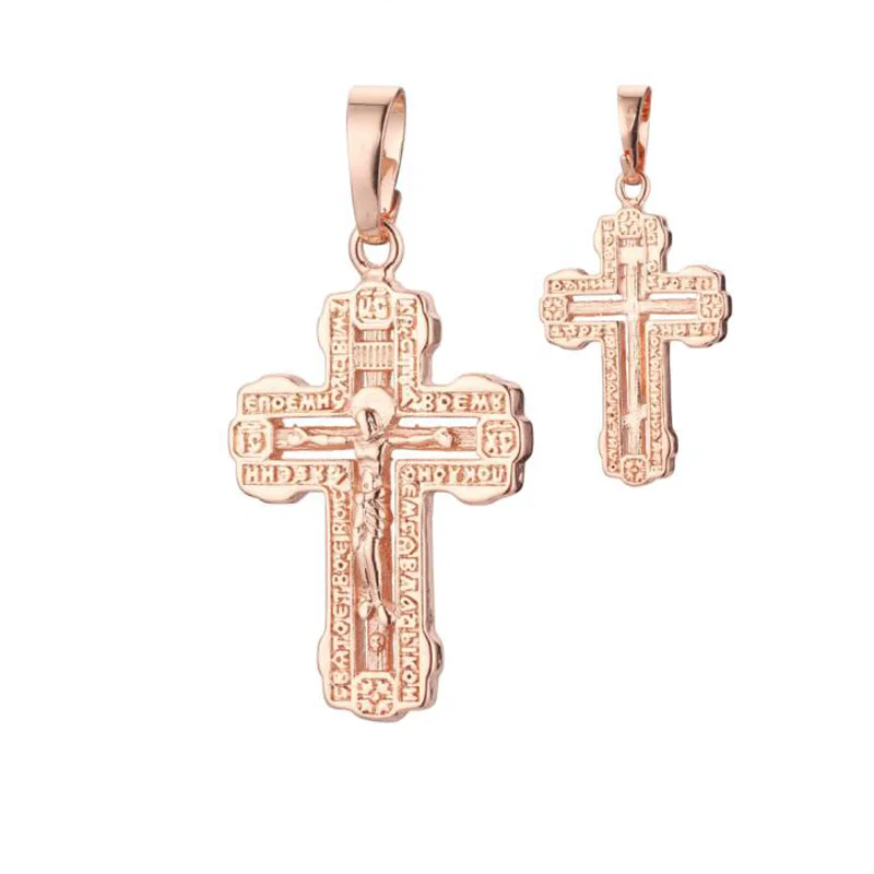 Men Women Fashion Jewelry  585 Rose Gold Color Without Stone Cross With Letter  Pendants Necklaces