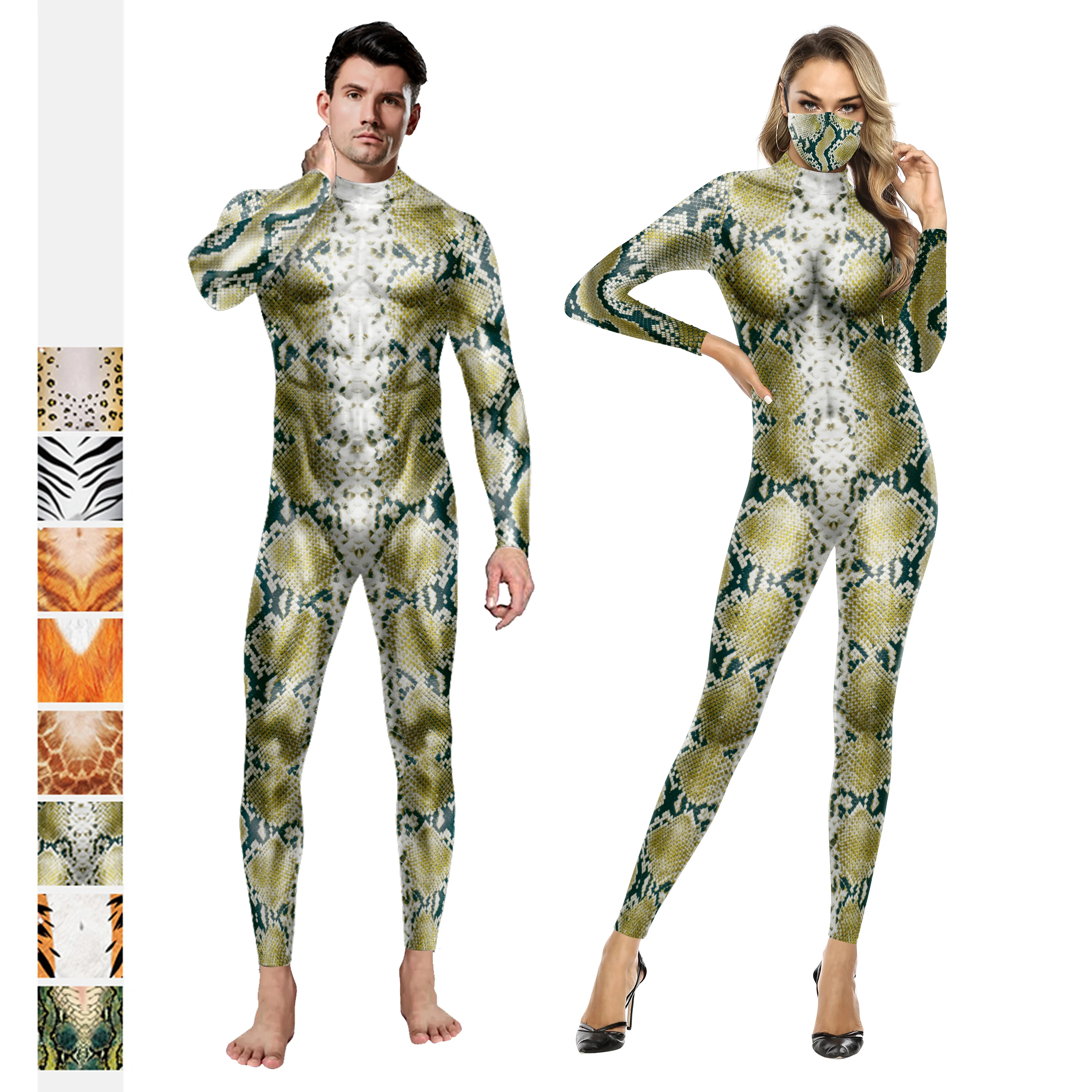 Frauen Männer Overalls Giraffe Serpentin Tiger Sexy Cosplay Kostüm Tier Druck Paar Body Leopard Shapewear Strampler Outfits