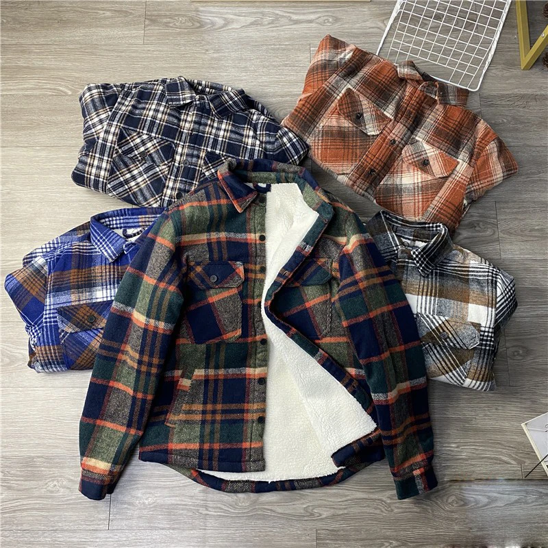 2022 Garaouy New Plaid Jacket Men\'s Autumn Winter Casual Fleece Lapel Warm Slim Fit Lamb Wool Thick Shirt All-match Coats Male