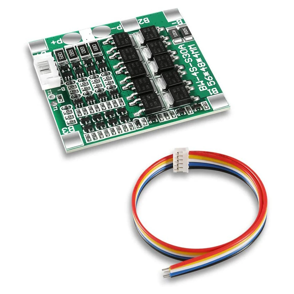 4S 30A 14.8V 18650 Lithium Battery BMS Protection Board Integrated Circuits with Balance Equalization 4S 30A Protect with Cable