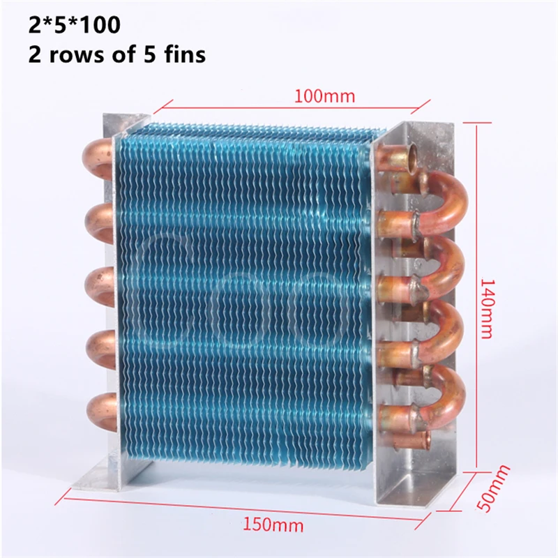 Piezas de refrigeración de calor del radiador, intercambiador de calor, tubo de cobre, aletas de aluminio, 3x5x160, 3 filas, 5 aletas